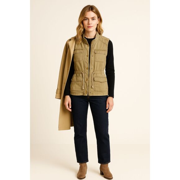 Per Se | Cotton Twill Utility Cargo Vest Olive Green Size M | EUC - Picture 1 of 11